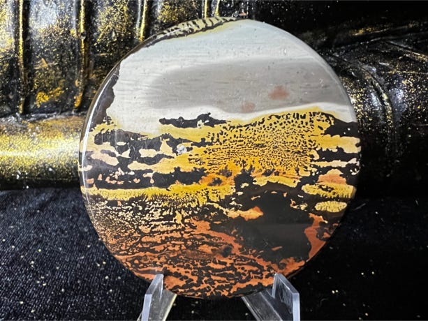 Circular cut Picture Jasper with bold colour country scene